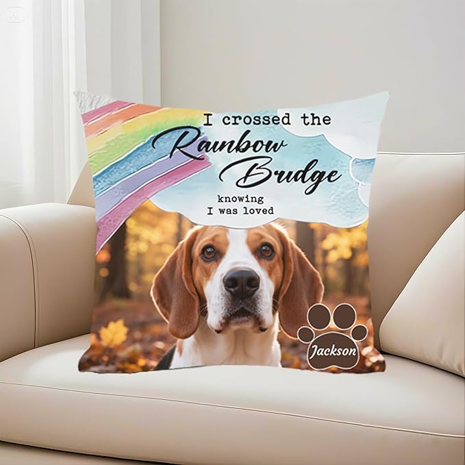 Custom Picture Pet Memorial Pillow, Personalized Dog Memorial Gifts for Loss of Dog, Sympathy Gift for Dog Bereavement & Remembrance Pillowcase (Style E)
