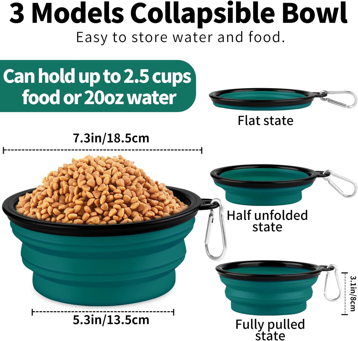 Collapsible Dog Bowls-2 Pack Large Size for Large/Medium Dogs, Pet Travel Water Bowl, Dogs Cat Portable Water Bowl, Dog Pet Feeding Watering Dish Outdoor Hiking Parking Traveling with 2 Carabiners