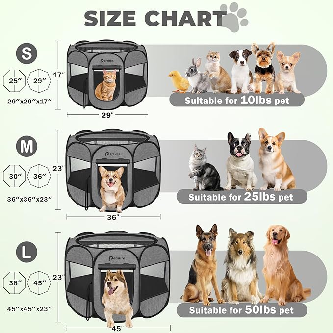 Dog Cat Playpen Indoor Outdoor for Puppy Pet Dogs Cat Recovery After Surgery, Dog Tent Crates Cage Indoor/Outdoor, Portable Pop Up Dog Kennel with Carrying Case for Travel (Premium Grey, Large)