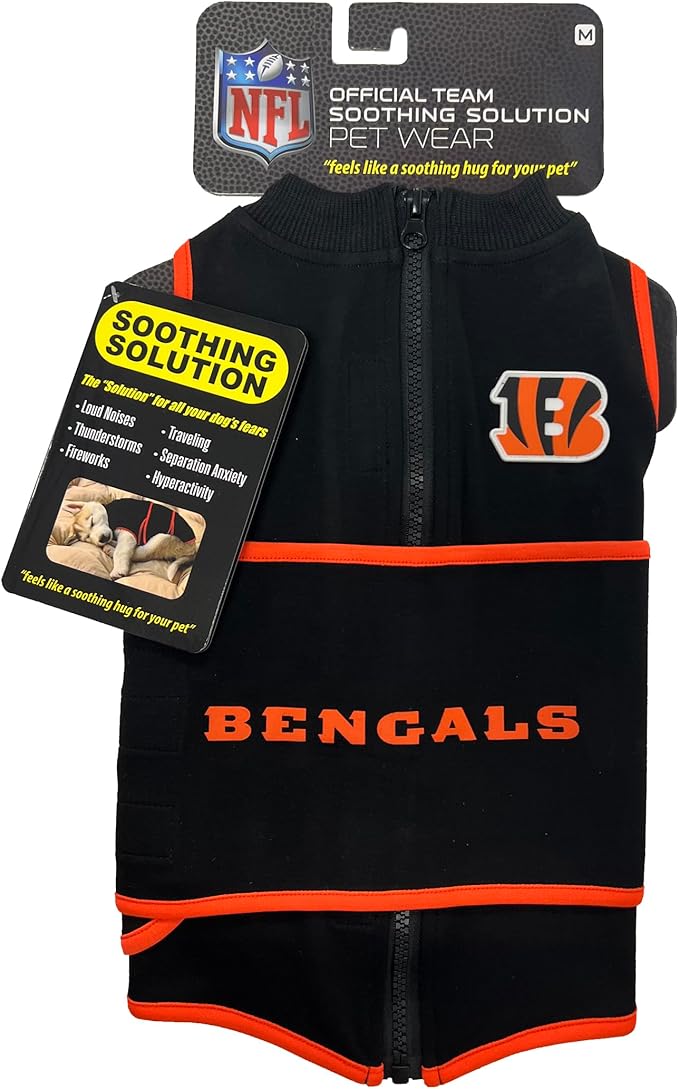NFL Cincinnati Bengals Dog Anxiety Shirt Calming Soothing Solution Vest, for Dogs/Cats with Anxiety, Fears, Fireworks, Loud Noises, Dark, Lonely Keeps Dogs Calm Feeling Safe, Relaxing Jacket, Small