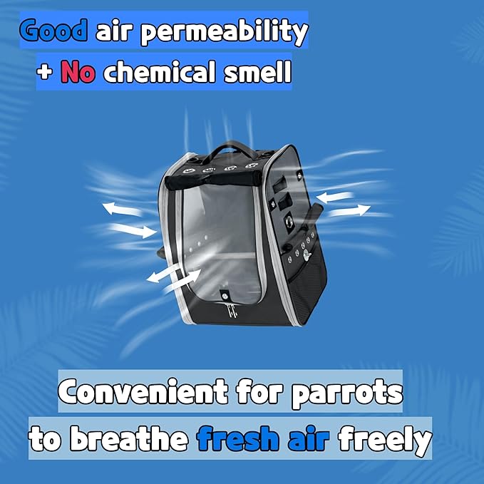 Birds Day Bird Carrier Backpack-Parrot Travel Cage with 2PCS Perch and Food Bowl, Stainless Steel Tray (Charcoal Gray)