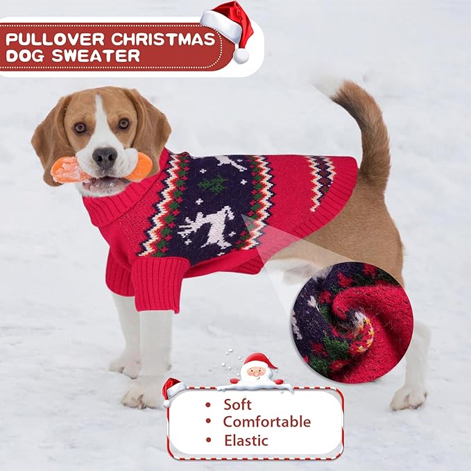 Queenmore Christmas Dog Sweater,Knitted Pullover Christmas Clothes for Dogs,Turtleneck Doggy Christmas Outfit, Warm Dog Sweaters for Small Dogs Boys or Girls L