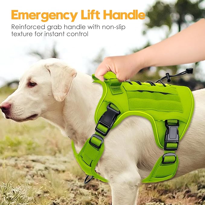 Heavy-Duty Tactical Dog Harness for Large Dogs, No Pull Adjustable Reflective Pet Vest with Molle System, K9 Military-Grade Control for Service Training, Outdoor & 10+ Breeds, Wild Lime, XX-Large