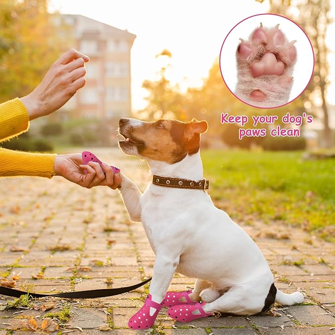 Dog Shoes for Hot Pavement Non-Slip Waterproof Dog Shoes for Medium Dogs Large Size Dogs Easy ON & Off Adjustable Easy-Clean for Beach Outdoor Rose Pink, Size M: (3’’x2.25’’)(L*W)