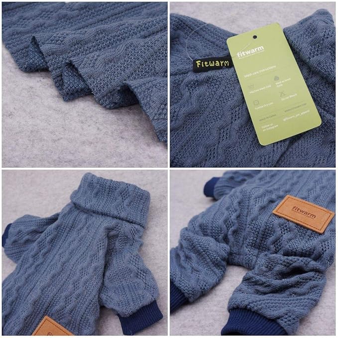 Fitwarm Turtleneck Knitted Dog Sweaters Winter Outfits Pet Coats Cat Clothes Blue Small