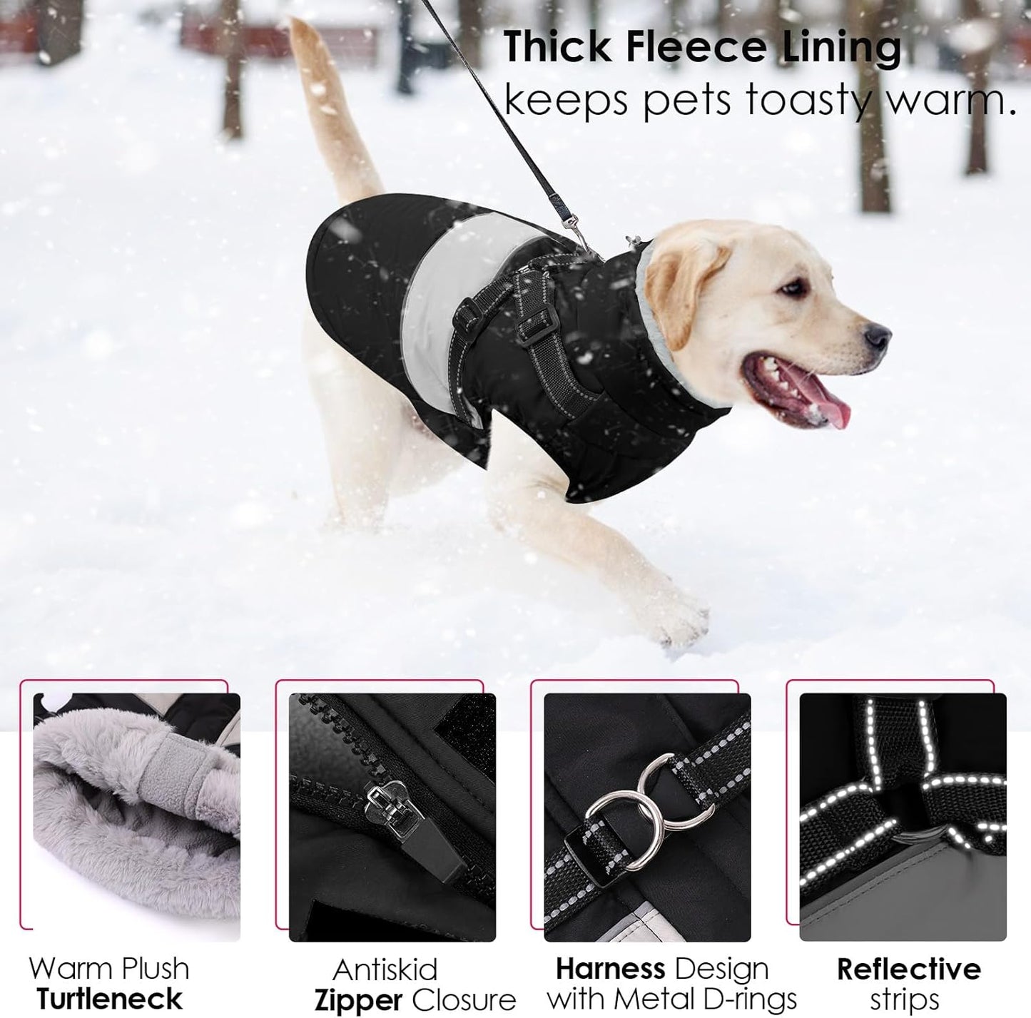 AOFITEE Dog Winter Coat, Dog Coat with Harness Built in, Dogs Jacket for Large Dogs, Reflective Waterproof Pet Puffer Jacket Snowsuit, Warm Fleece Windproof Pet Sweater for Cold Weather, XL