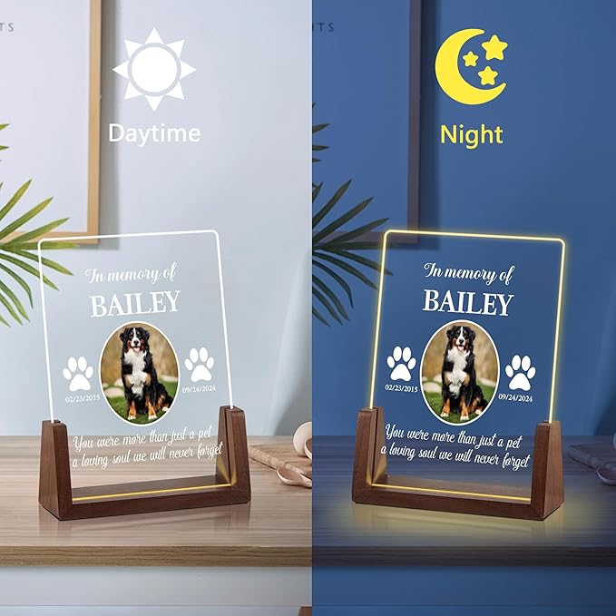 Dog Memorial Gifts for Loss of Dog, Pet Memorial Gifts for Dogs, Customized Pet Memorial Acrylic Night Light, Pet Loss Sympathy Gift, Christmas Birthday Gifts for Pet Lovers, Dog Bereavement Gifts