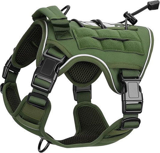 Heavy-Duty Tactical Dog Harness for Large Dogs, No Pull Adjustable Reflective Pet Vest with Molle System, K9 Military-Grade Control for Service Training, Outdoor & 10+ Breeds, Green, Small