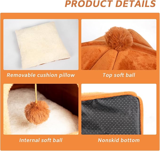 Cat Bed Cave for Indoor Cats,Cat House Tent Bed with Removable Washable Cushioned Pillow, 2-in-2 Kitten Beds for Indoor Kittens,Pet Bed