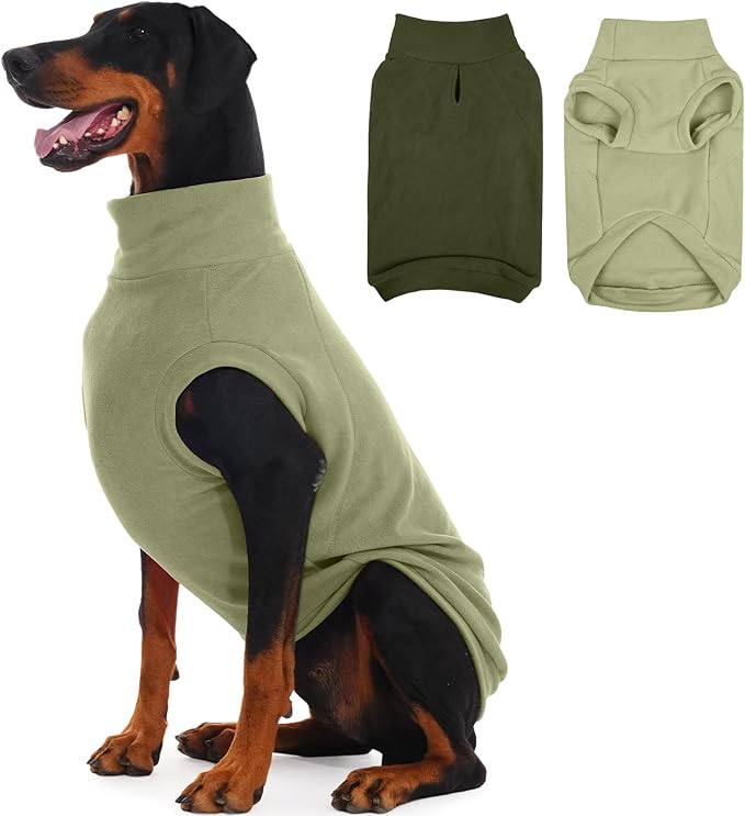 IECOii 2 Pack 4XL Fleece Sweaters for Dogs - Warm & Stretchy Doberman Sweater for Large Dogs Boy Girl, Winter & Fall Soft Fleece Coat, Machine Washable(Size XXXXL, Light Green & Army Green)