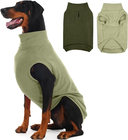 IECOii 2 Pack 4XL Fleece Sweaters for Dogs - Warm & Stretchy Doberman Sweater for Large Dogs Boy Girl, Winter & Fall Soft Fleece Coat, Machine Washable(Size XXXXL, Light Green & Army Green)