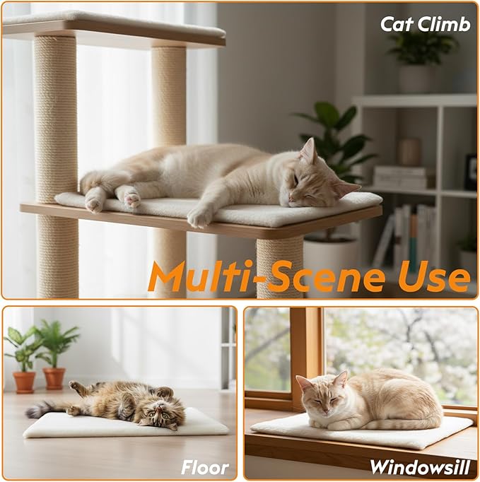 Self Warming Cat Bed, Heating Cat Pad, Extra Soft Flannel Surface, Removable ＆ Washable, Thick Thermal Mat with Non-Slip Bottom (Ivory, 24" X 18")