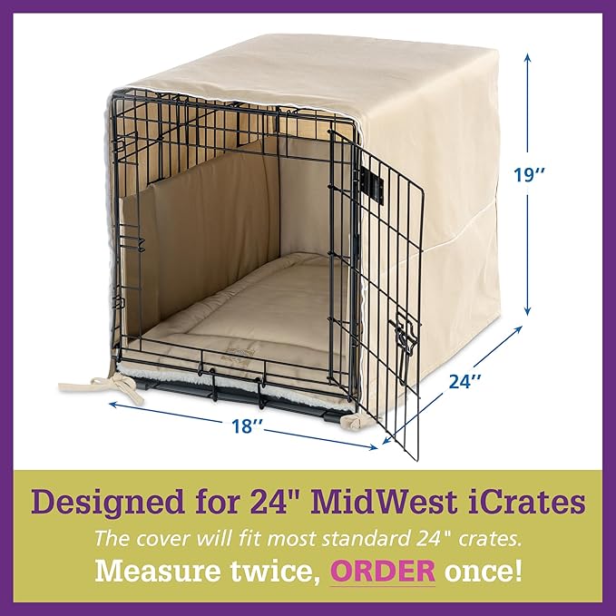 Pet Dreams 3-Piece Set Includes Dog Crate Cover, Dog Mat & Bumper Pad- Washable Kennel Bedding fits iCrate Cages 24, 30, 36, 42 Inch (Khaki, Small, 24")