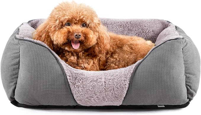 MIXJOY Dog Beds for Small Dogs, Cat Beds for Indoor Cats Washable, Calming Pet Small Size Dog, Soft Rectangle Pet Beds Sofa Cuddler, Orthopedic Cozy Puppy Beds, Anti-Slip Bottom(20x19in, Grey)