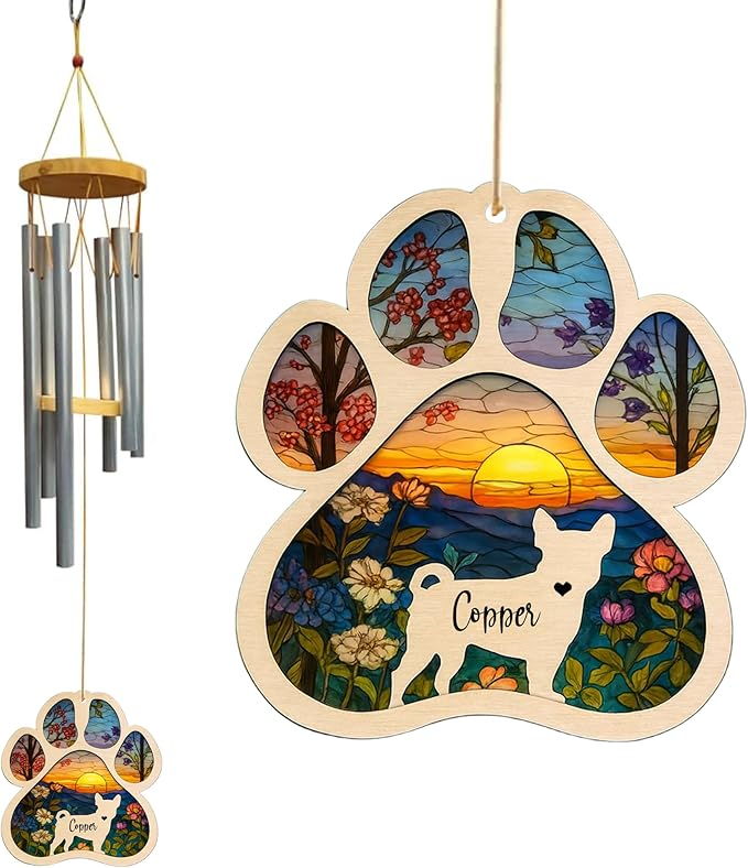 Personalized Hand Dog Wind Chimes Sun Catcher, Dog Memorial Winds Chime, Pet Loss Wind Chimes Sun Catcher, Gifts for Dogs Lovers, Sympathy Pet Winds Chime