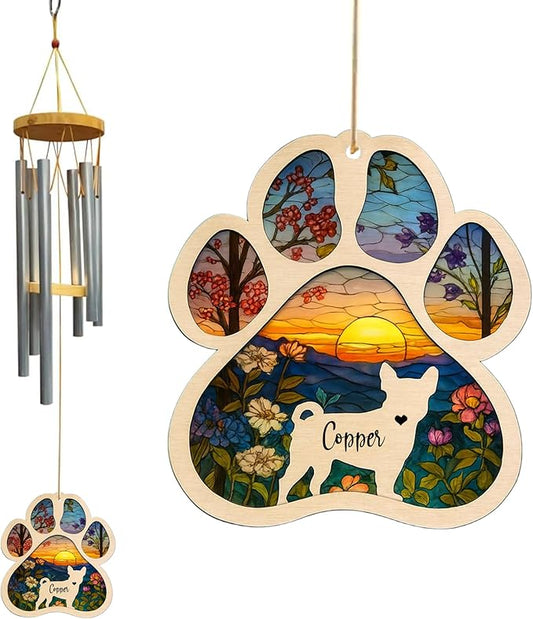 Personalized Hand Dog Wind Chimes Sun Catcher, Dog Memorial Winds Chime, Pet Loss Wind Chimes Sun Catcher, Gifts for Dogs Lovers, Sympathy Pet Winds Chime