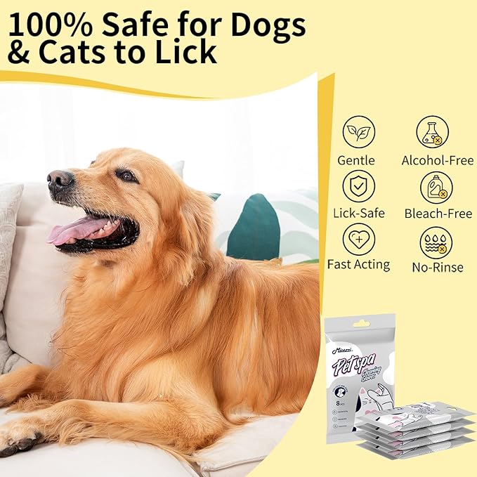 MIOSSZI Pet Gloves Wipes for Dogs & Cats Wipes Cleaning Deodorizing Hypoallergenic No-Rinse Pet Grooming Wipes Unscented Extra Thick Bathing Wipes for Pet Dry Cleaning Daily Care and Travel 8 pcs