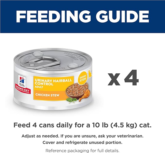 Hill's Science Diet Urinary Hairball Control Adult 1-6 Wet Cat Food, Chicken & Vegetables Stew, 2.9 oz Cans, Pack of 24