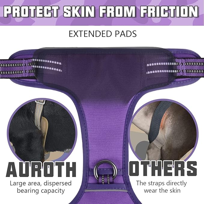 AUROTH Tactical Dog Harness for Large Dogs - Purple, No Pull, Adjustable, Reflective, Molle System for Gear Carrying