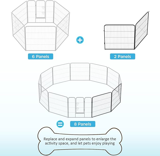BestPet | Dog Playpen Extender | 32 Inch, 2 Panels | Heavy Duty Metal Pet Exercise Pen | Indoor Outdoor Fence Panels | Rust-Resistant, Removable, Tool-Free Setup | Anti-Skid, Expandable Design