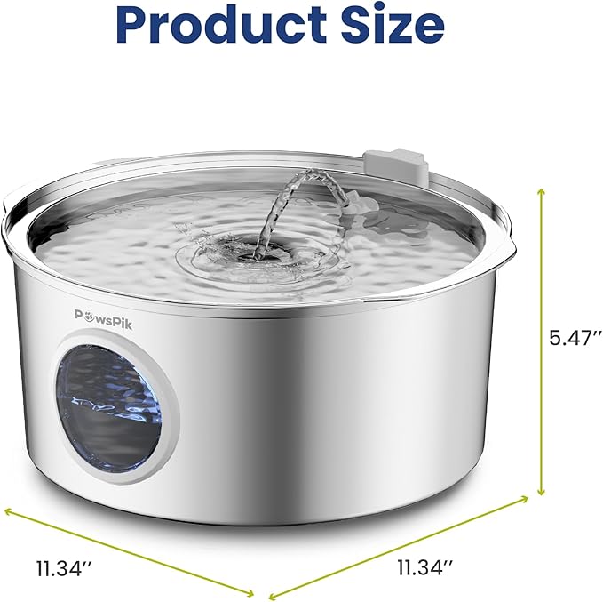 Ultra-Quiet Stainless Steel Dog Water Fountain, 1.8-gal
