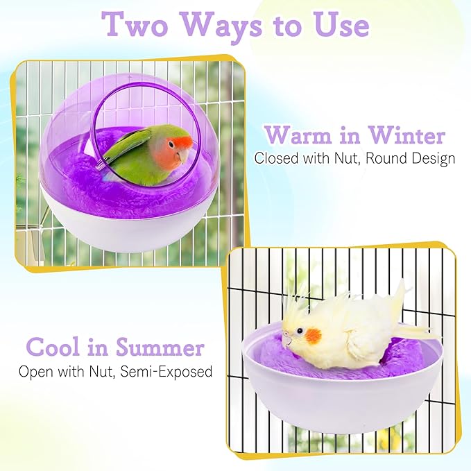 kathson Plastic Bird Nest Chewproof Small Bed with mat Hanging House Hut Bird Cage Breeding Hatching Nest Washable Parakeet Nest for Parrot Budgie Love Bird Canary (Purple)