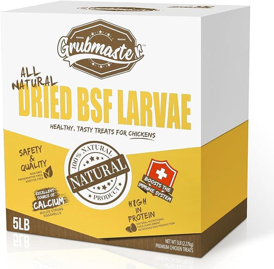 Dried Black Soldier Fly Larvae for Chickens, Natural Healthy Chicken Treats for Backyard Poultry - 5 lb. Bag