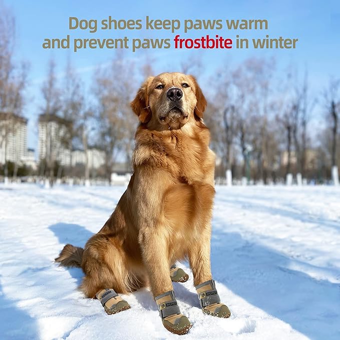 Dog Shoes for Large Dogs, Medium Dog Boots & Paw Protectors for Hardwood Floors, Outdoor Dog Booties for Hot Pavement Winter Snow Hiking, Waterproof Dog Shoes with Reflective Strips Size 4