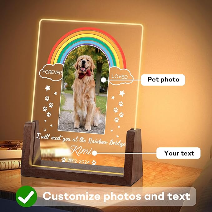 Personalized Dog Memorial Gifts for Loss of Dog, Pet Memorial Gifts for Dogs, Pet Memorial Acrylic Night Light, Pet Loss Sympathy Gift, Christmas Birthday Gifts for Pet Lovers