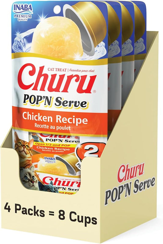 INABA Churu Pop'N Serve Jelly Cat Treat with Vitamin E & Taurine, 1.2 Ounce Cup, 8 Cups, Chicken Recipe