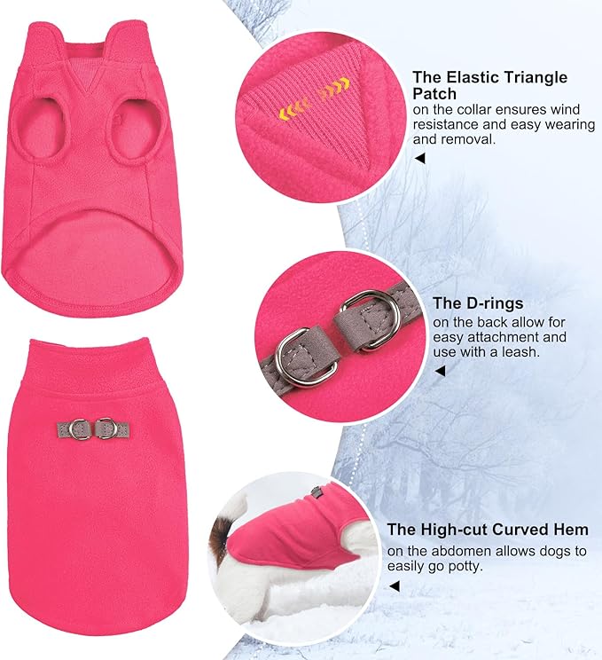 BEAUTYZOO Dog Fleece Vest Sweater Winter Jacket for Small and Medium Dogs with D-Ring Leash Cold Weather Coat Hoodie for XS S M Dogs Boy or Girls,Rose M