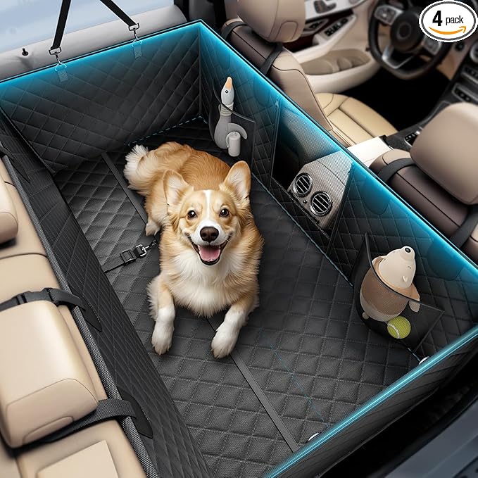 Wigoo Dog Car Seat Cover for Back Seat, 450lbs Full Hardbottom Dog Hammock, Heavy Duty Waterproof Car Bed Extender for 2-3 Medium Dogs, Backseat Protector for Sedan/Medium-Truck, Size-L, Black