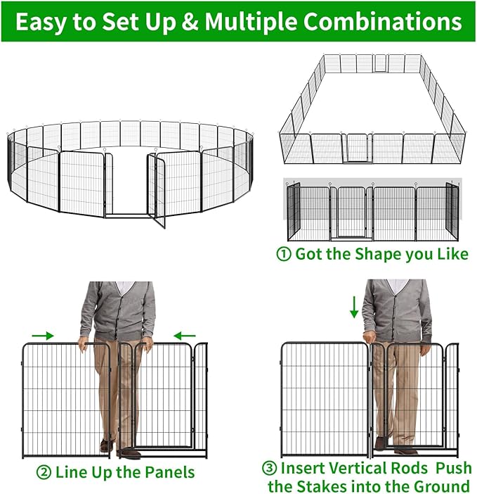 Dog Playpen Outdoor Extra Wide 24 Piece Panels Heavy Duty Dog Fence 40" Height Anti-Rust with Doors Portable for RV Camping Yard, Total 63FT, 316 Sq.ft, Snowy Black