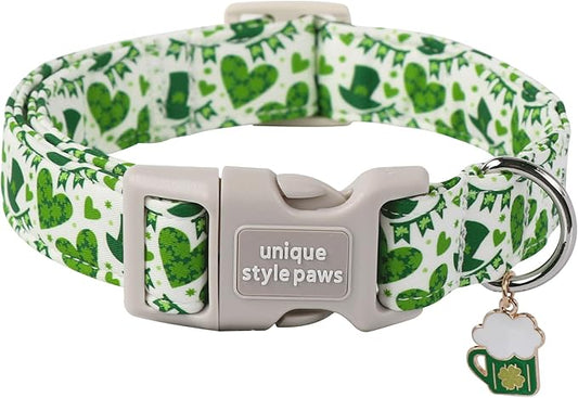 Unique style paws St. Patrick's Day Dog Collar Plastic Buckle Collar with Pendant Green Lucky Magic Hat Gift for Small Medium Large Boys Girls Dogs