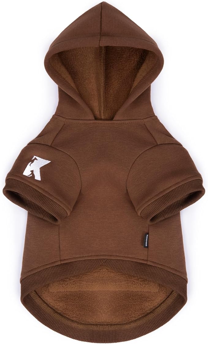 Koneseve Dog Hoodie & Cat Sweater, Warm Fleece Hooded Soft Winter Sweatshirt for All Breeds, Cozy Pet Clothes, Brown, 4XL