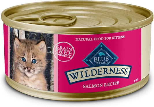Blue Buffalo Wilderness Natural High Protein Grain Free Wet Food for Kittens, Salmon Pate, 3-oz, 24 Count