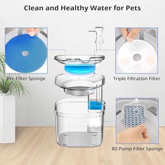 Cat Pet Water Fountain Filters, 5 Pack Replacement Filters Fit for Square 2.2L/73oz Automatic Pet Fountain, Diameter 4.1 Inch Filter with Triple Filtration System (5+5+5)