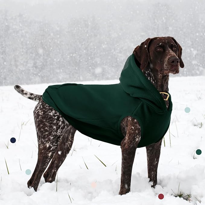 IECOii XL Dog Sweater & Pullover Hoodie for Large Dogs, Warm Fleece Layer with Hood for Cold Weather, Boys & Girls, Green, Size XL