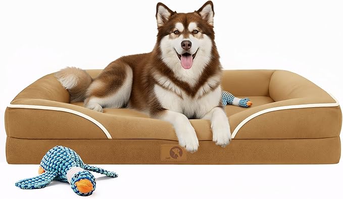 Homemate Dog Bed for Extra Large Dog: 48x35 inch Orthopedic Large Dogs Bed XXL Outdoor Pet Cat Bed Sofa Supplies with Toy Dogs Crate Pad Couch with Removable Washable Cover & Non-Slip Botton Brown