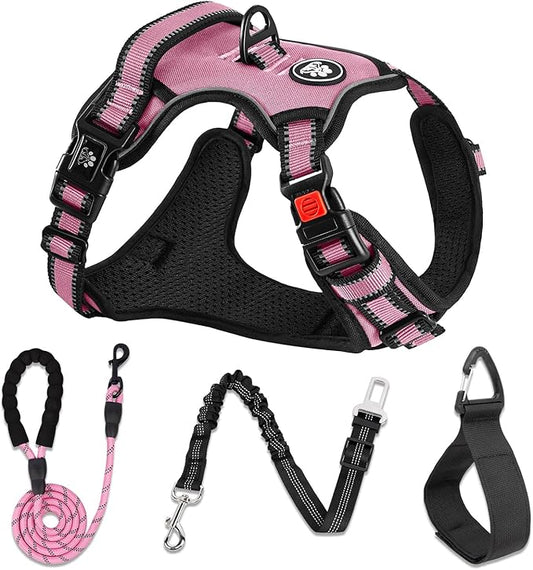 NESTROAD No Pull Dog Harness,Adjustable Oxford Dog Vest Harness with Leash,Reflective No-Choke Pet Harness with Easy Control Soft Handle for Small Dogs(X-Small,Pink)