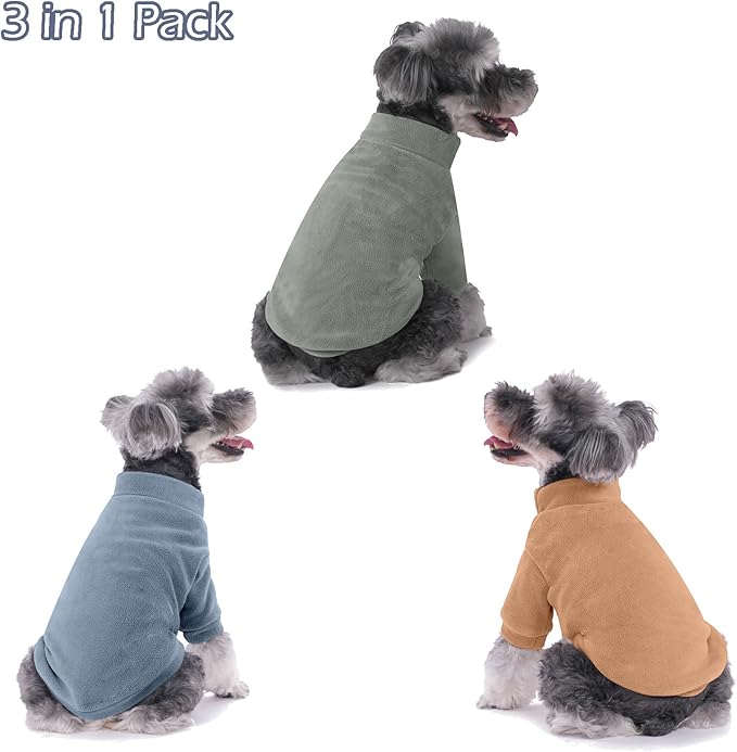 Dog Sweater, 3 Pack Dog Sweaters for Small Dogs Girl Boy, Ultra Soft Warm Puppy Clothes Dog Coat for Winter (Lt Blue+Olive+Brown, XX-Small)