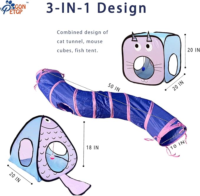 GONPET Set for Indoor Cats: 23 PCS Kitten Toys, Incl. Collapsible Pet Tunnel, Interactive Cat Teaser Wand & Balls