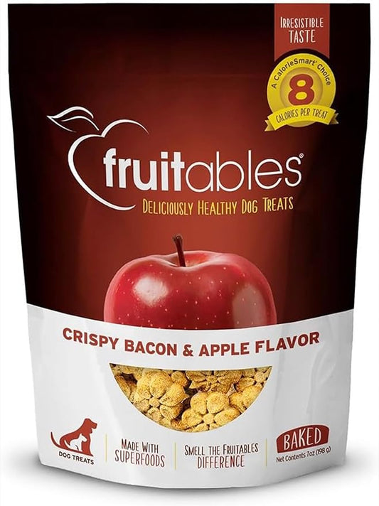 Fruitables Baked Dog Treats, Healthy Pumpkin Treat for Dogs, Low Calorie & Delicious, Free of Wheat, Corn and Soy, Made in the USA, Apple and Crispy Bacon Flavor, 7oz