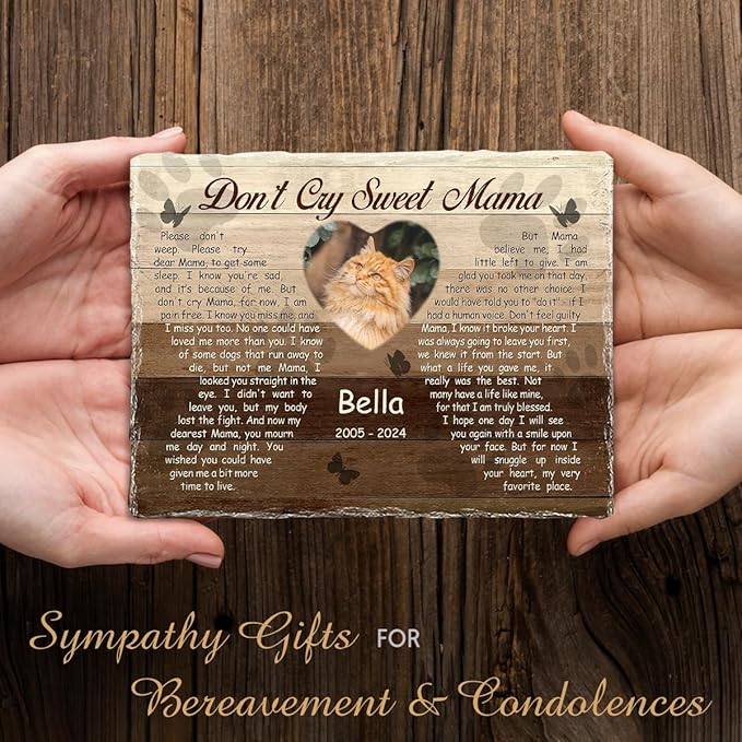 Customizable Pet Memorial Headstone for Cat - Selective Base Color to Engrave Loving Sign - Sweet Cat Mom Gifts, Remember in Memory of Cats