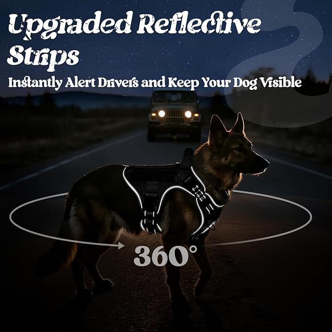 rabbitgoo Upgraded Tactical Dog Harness for Large Dogs, Reflective Heavy Duty Pet Harness with Handle, No-Pull Service Vest, Adjustable Military Vest for Training Hunting Walking, Black, XL