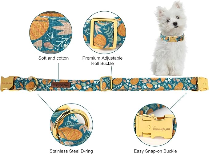 Unique style paws Dog Collar Green Pumpkin Flower Metal Buckle Durable Puppy Collar Halloween for Small Medium Large Boys Girls Dogs