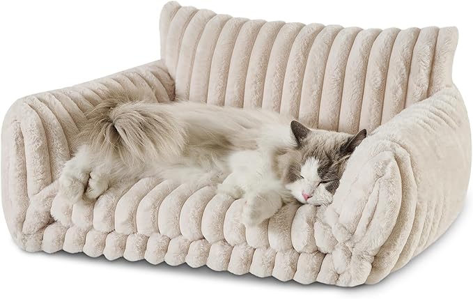Hollypet Cat Bed Fluffy Plush Mutifuctional Double-Layer Soft Pet Couch Orthopedic Sofa Nest Beds for Small Cats and Dogs, Cream (25x20x13 inch)