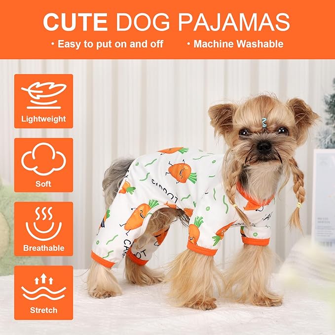 Dog Pajamas for Small Dogs Boy Girl, Dog Clothes Tiny Chihuahua Yorkie Spring Summer Shirt, Cute Puppy Outfit Pjs Jumpsuit Cat Onesie Apparel Pet Clothes