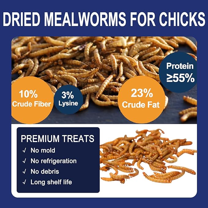 RANZ 5LBS Non-GMO Dried Mealworms for Chickens, High Protein Meal Worms, Premium Chicken Feed, Perfect Bird Food and Chicken Treats, Whole Large Mealworms for Wild Birds, Ducks, Fish