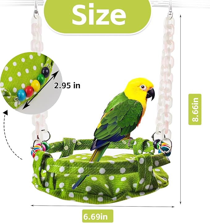 Hanging Parakeet Hammock,Medium Bird Beds for Cages Circle Bird Cage Hammock Swing,Green Cockatiel Sleeping Bed Nest Toy for Parrot Cockatoo Lovebird Conure
